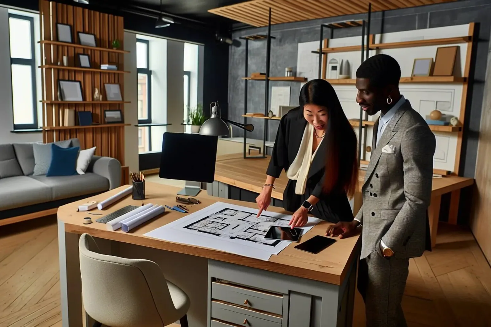 Interior designers discuss project plans