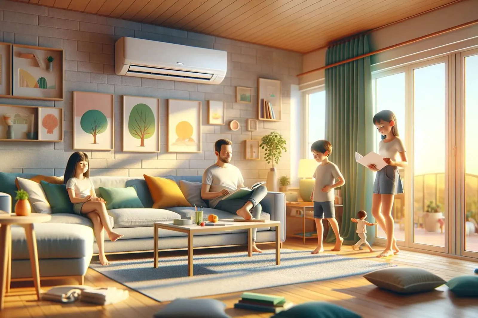 family enjoying cool air on a hot summers day