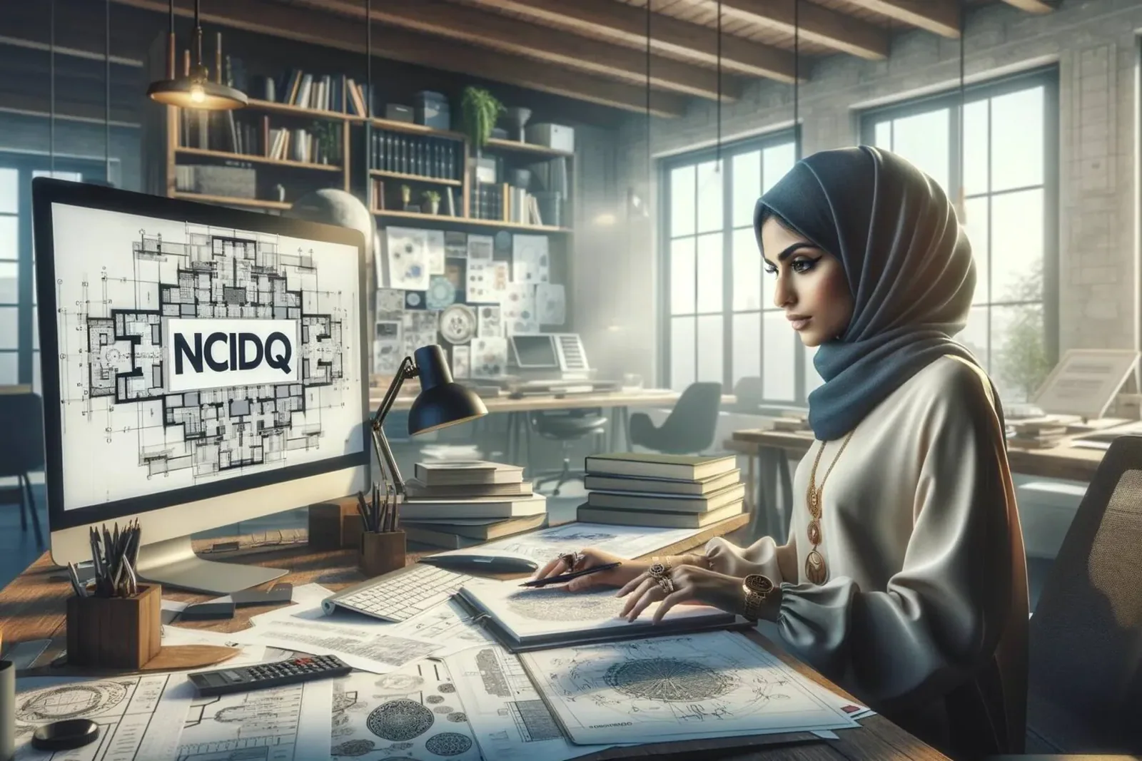 Stylish female interior design student studying for the NCIDQ exam