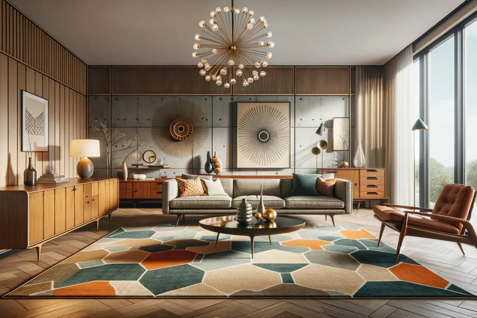 mid-century modern living room showcasing statement furniture pieces that define its character