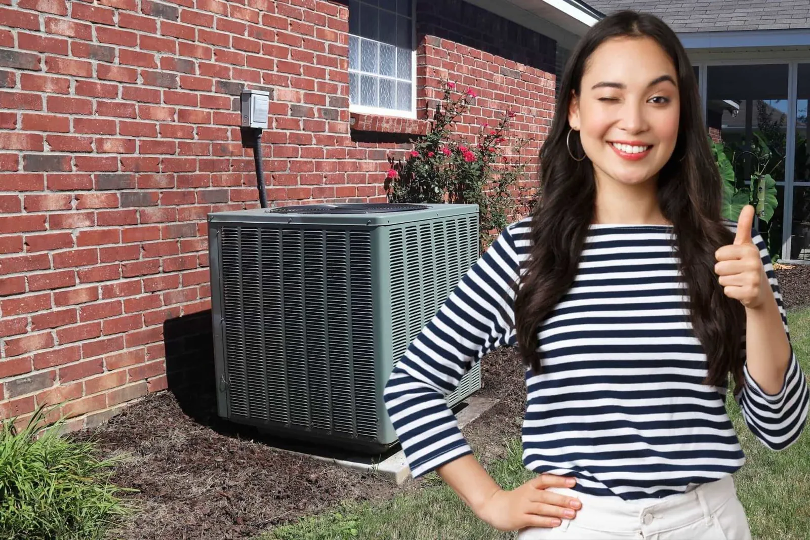 homeowner with thumbs up in front of hvac unit