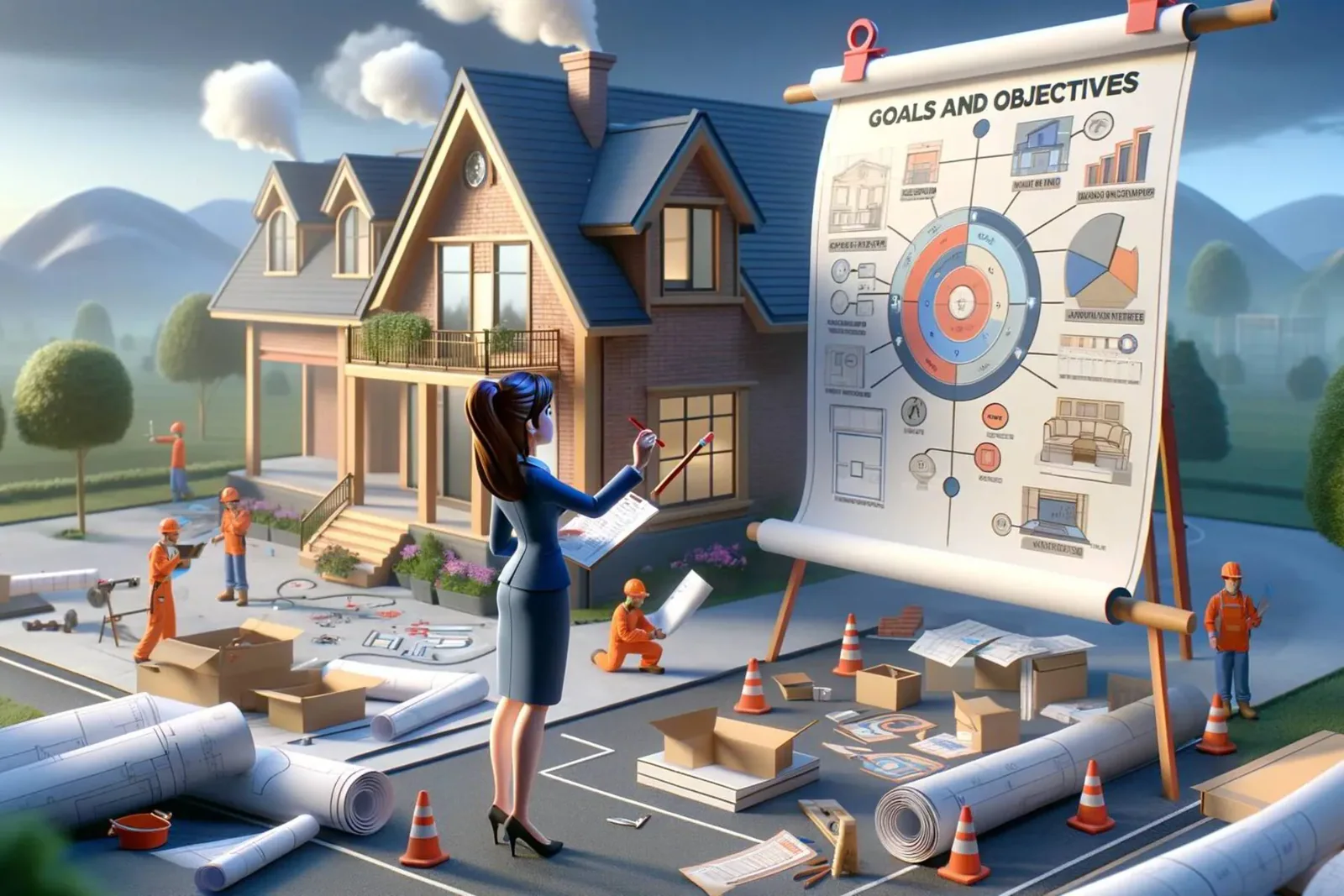Renovation project manager checking goals and objectives