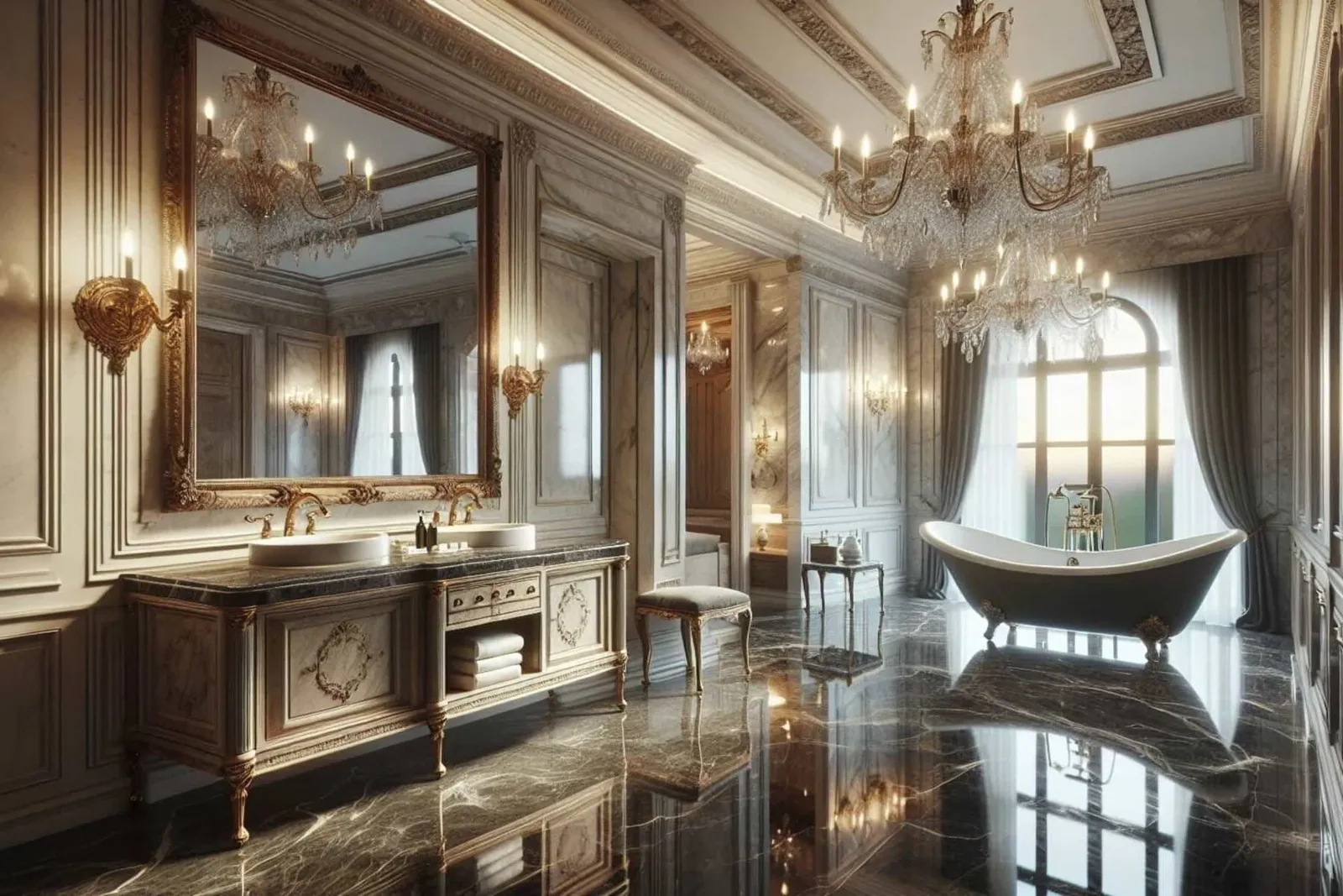 Luxury bathroom oasis with high-end fixtures and elegant design elements