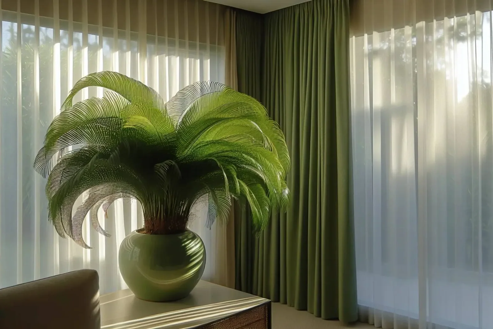 Ponytail palm in a sunny room with indirect light