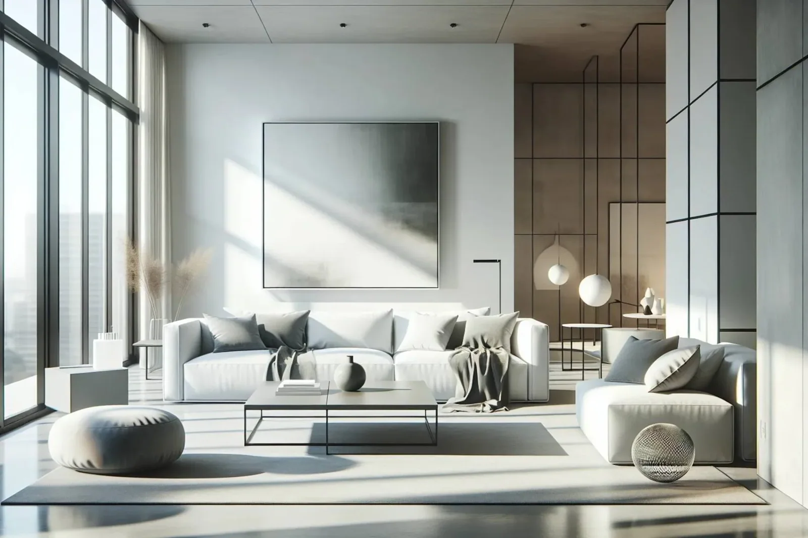 Interior design concept with modern furniture and architectural elements