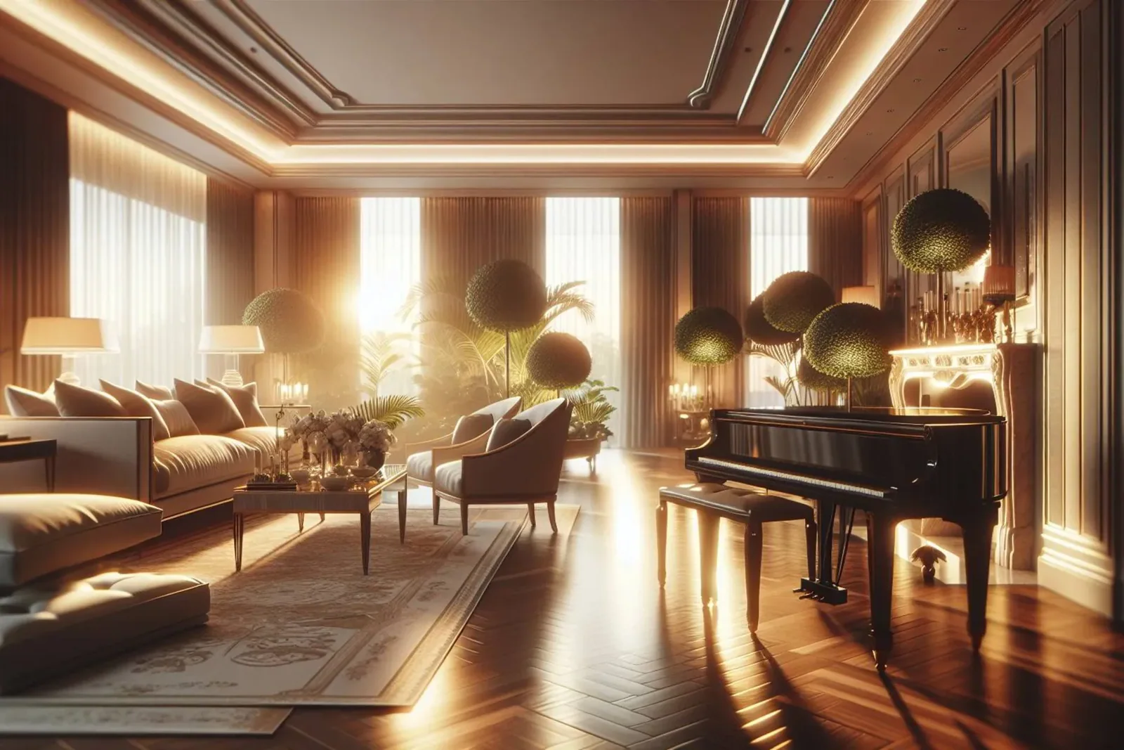 A central point serving as the anchor for the room's rhythm in interior design, guiding the viewer's attention.
