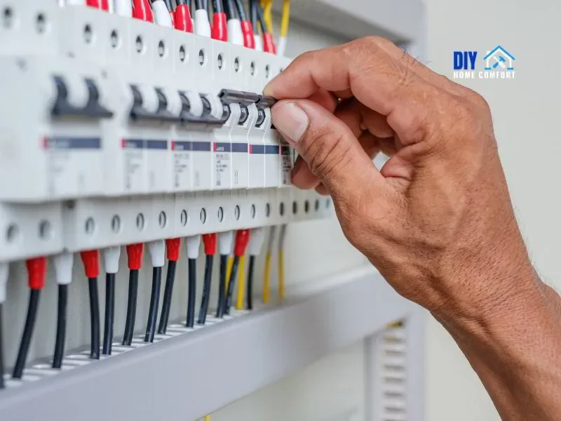 Homeowner checking circuit breakers